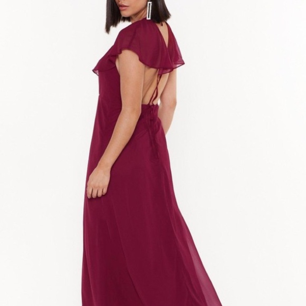 Nasty Gal Wrap Back Ruffle Sleeve Maxi Dress in Burgundy - 4